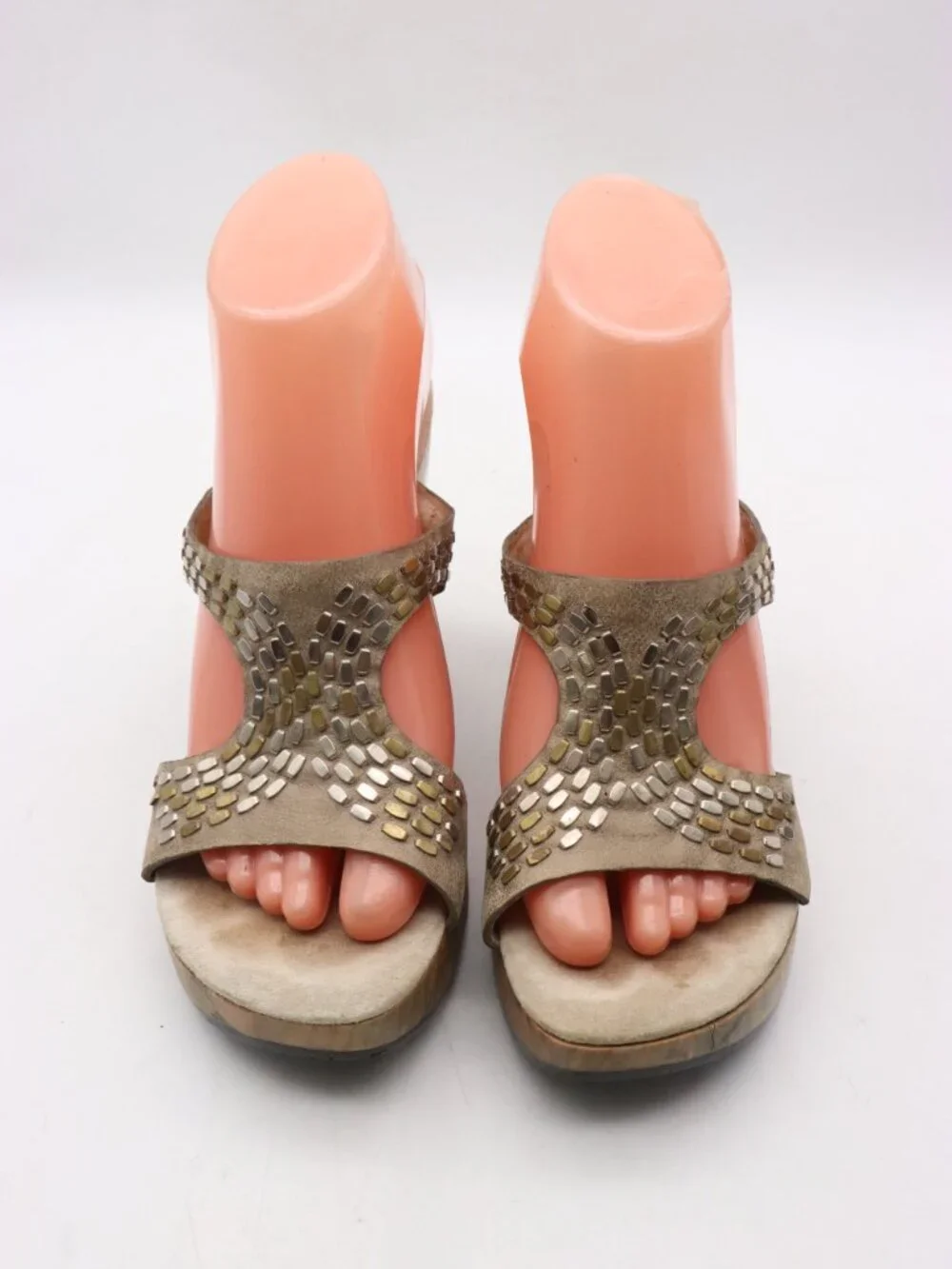 Calleen Cordero Women's Size 8 Studded Beige Leather Platform Sandal Heels